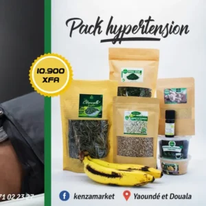 Assortiment de produits naturels (cive, persil, graines de tournesol, ail, banane) vendus sous le nom "Pack Hypertension"